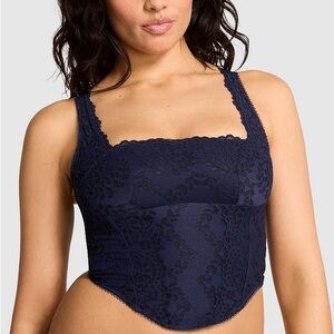 Victoria’s Secret/Pink Elegant Lace Trimmed Navy Corset Top